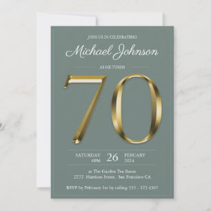 Solid Gold Text Sage Green Classy 70th Birthday  Invitation