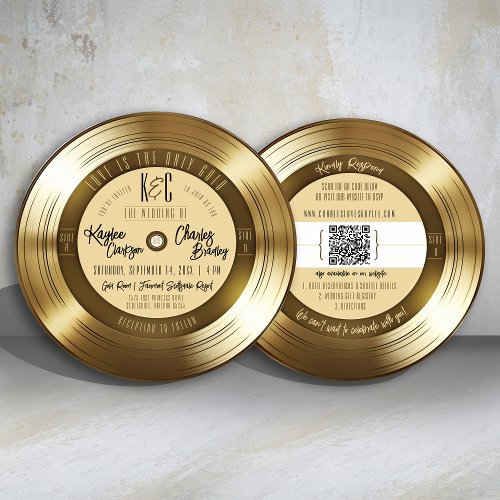 Solid Gold Vinyl Record Monogram Music Wedding Invitation