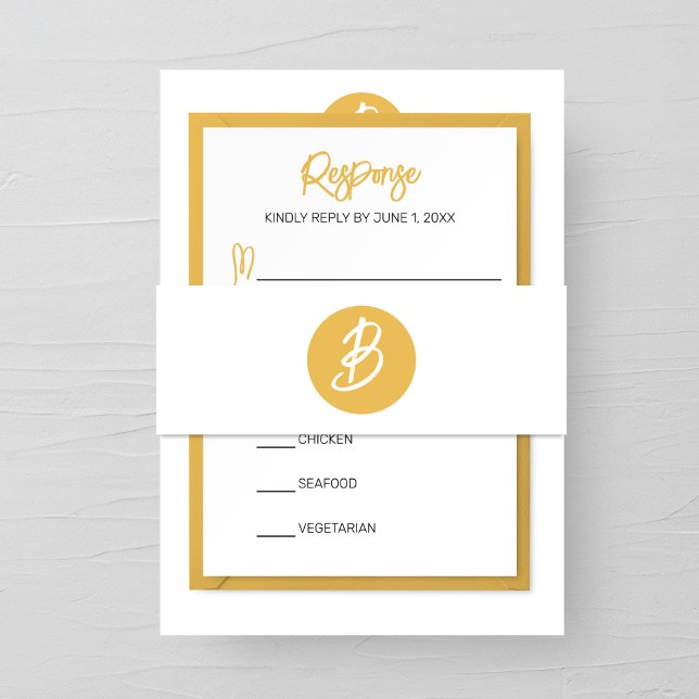 Solid Golden Monogram Wedding Invitation Belly Band (Creator Uploaded)
