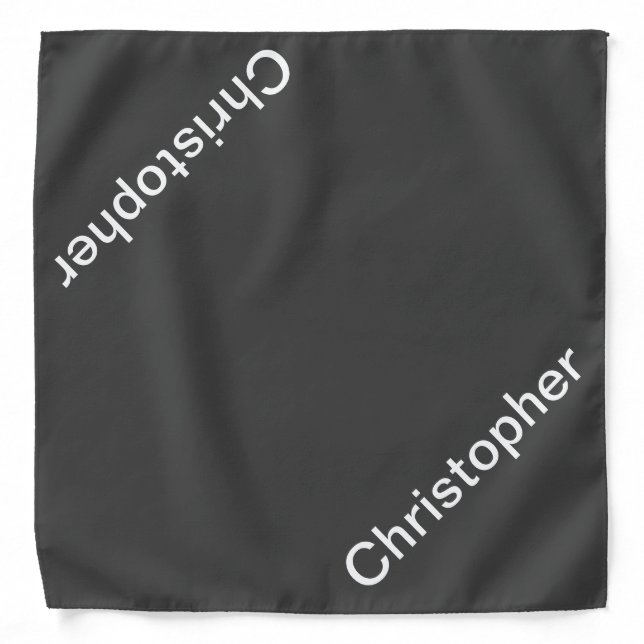 Solid Gray and White Personalized Name Bandana (Front)