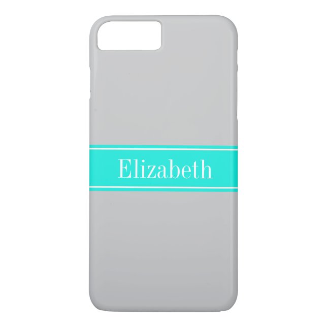 Solid Gray, Bright Aqua Ribbon Name Monogram Case-Mate iPhone Case (Back)