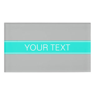 Solid Gray, Bright Aqua Ribbon Name Monogram Name Tag