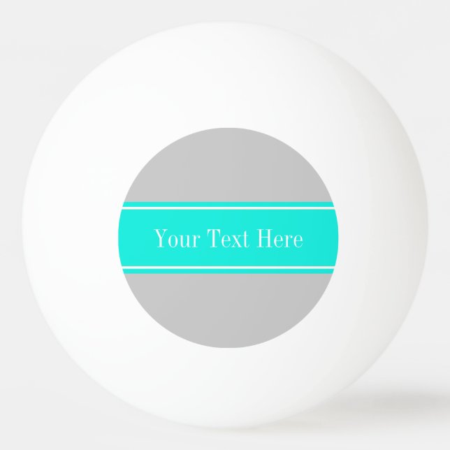 Solid Gray, Bright Aqua Ribbon Name Monogram Ping-Pong Ball (Front)