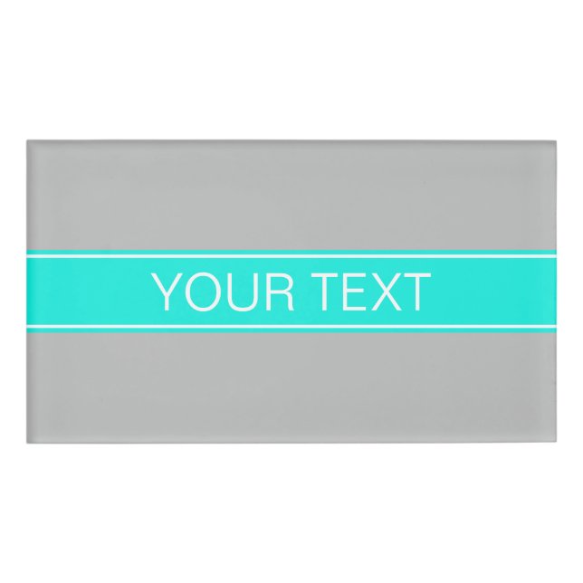 Solid Gray, Bright Aqua Ribbon Name Monogram Tag (Front)