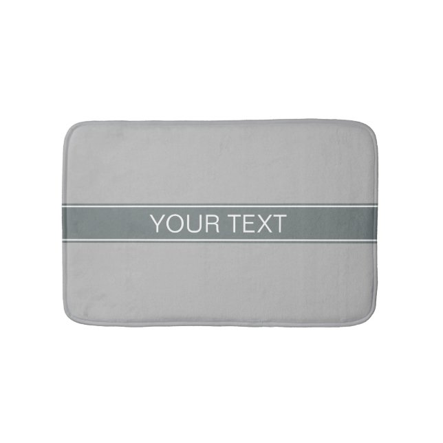 Solid Gray, Charcoal Gray Ribbon Name Monogram Bathroom Mat (Front)