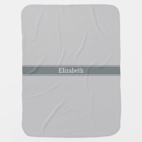 Solid Gray Charcoal Gray Ribbon Name Monogram Swaddle Blanket