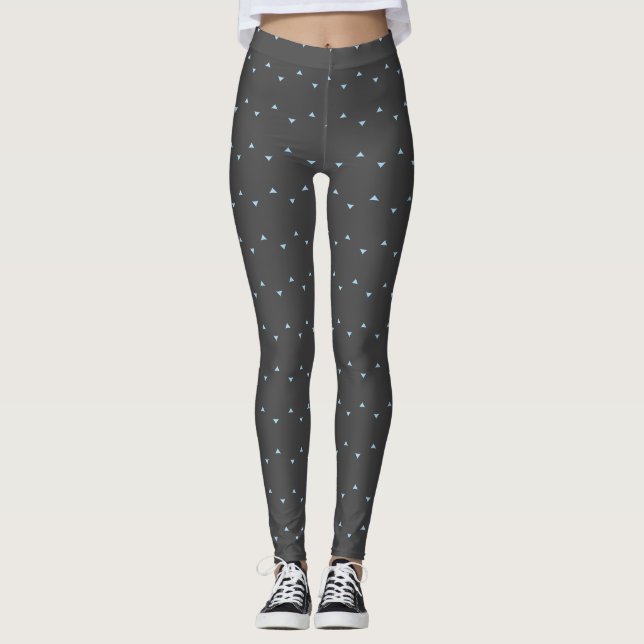 Solid Gray Color Light Blue Triangle Leggings (Front)