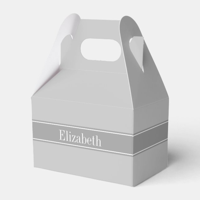 Solid Gray, Dark Gray Ribbon Name Monogram Favor Boxes (Front Side)