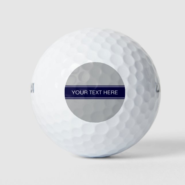 Solid Gray Navy Blue Ribbon Name Monogram Golf Balls (Front)