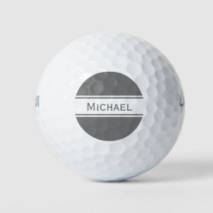 Solid Gray White Stripes Name Monogram Golf Balls