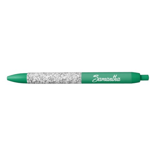 Solid green and crystals black ink pen