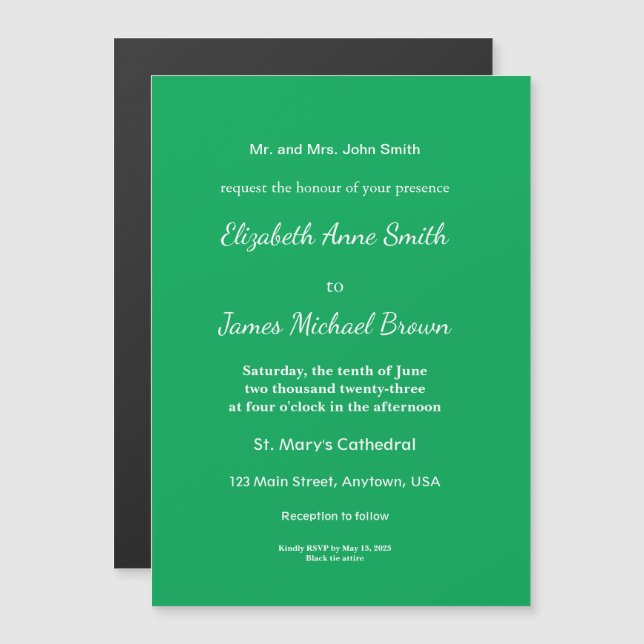 Solid Green Background  Magnetic Invitation (Front/Back)