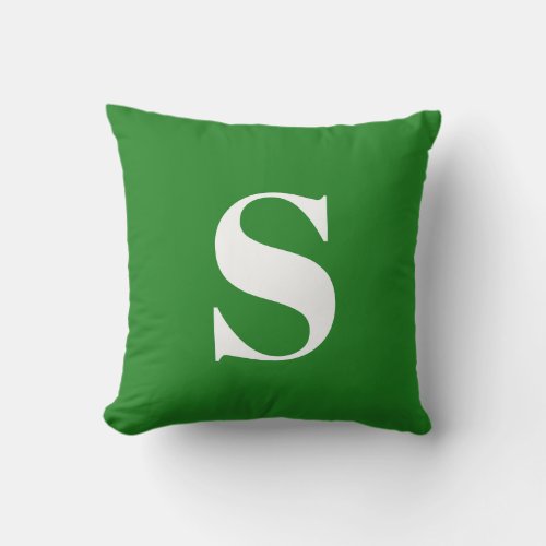 Solid Green Initial Monogrammed Outdoor Pillow