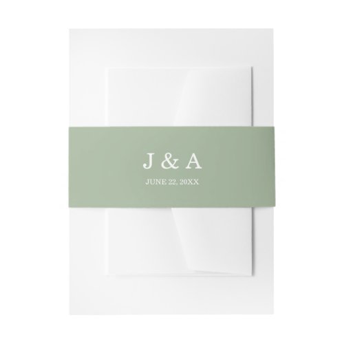 Solid Green Rustic Monogram Personalized Wedding Invitation Belly Band