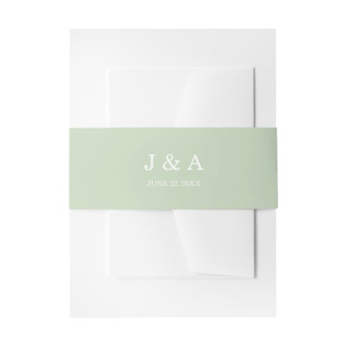 Solid Green Rustic Monogram Personalized Wedding Invitation Belly Band