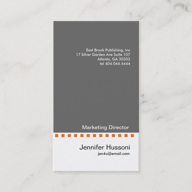 Solid Grey Orange Dash Business Card 2 (Front)