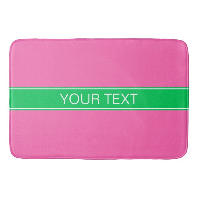 Solid Hot Pink #2 Emerald Green Rbn Name Monogram Bathroom Mat (Front)