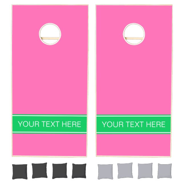 Solid Hot Pink #2 Emerald Green Rbn Name Monogram Cornhole Set (Set)