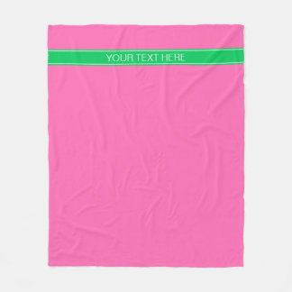 Solid Hot Pink #2 Emerald Green Rbn Name Monogram Fleece Blanket