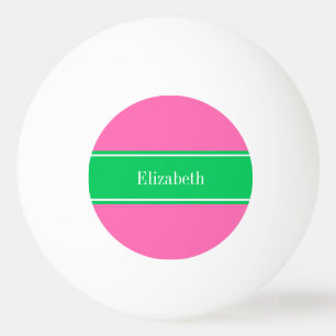 Solid Hot Pink #2 Emerald Green Rbn Name Monogram Ping-Pong Ball