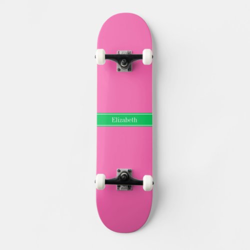 Solid Hot Pink 2 Emerald Green Rbn Name Monogram Skateboard Deck