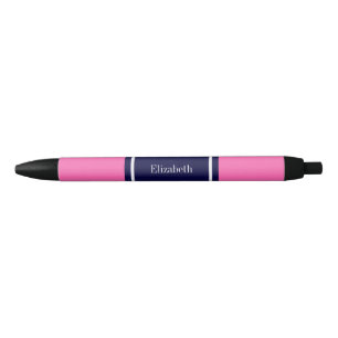 Solid Hot Pink #2, Navy Blue Ribbon Name Monogram Pen