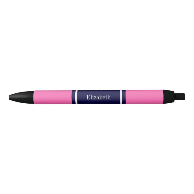 Solid Hot Pink #2, Navy Blue Ribbon Name Monogram Pen (Front)