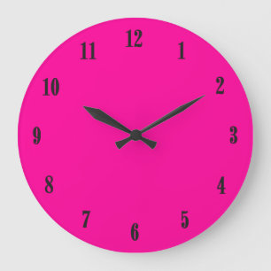 Solid Hot Pink Black Numbers Large Clock