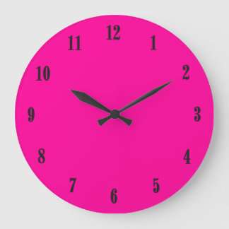 Solid Hot Pink Black Numbers Large Clock
