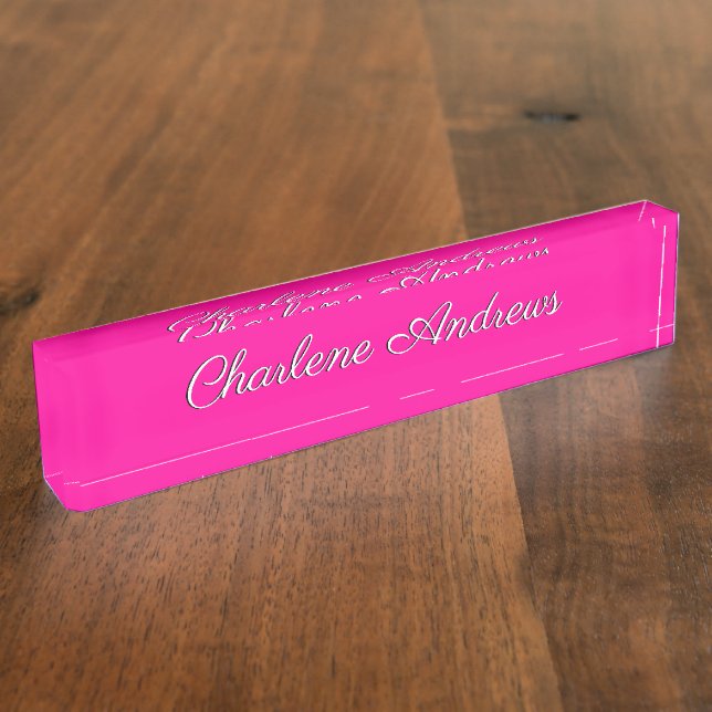 Solid Hot Pink Desk Name Plate (Side)