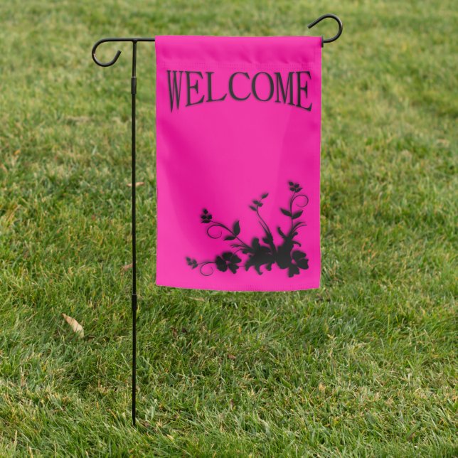 Solid Hot Pink Welcome Garden Flag (In SItu)