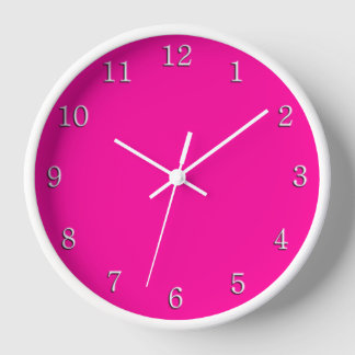 Solid Hot Pink White Numbers Clock
