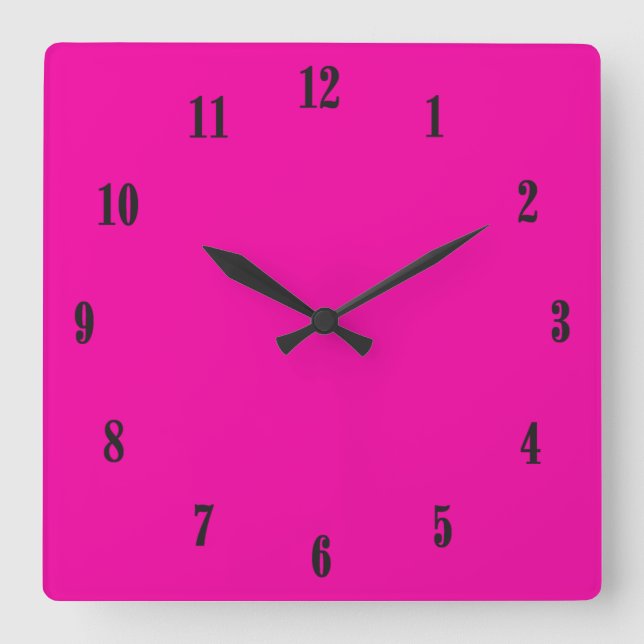 Solid Hot Pink with Black Fonts  Square Wall Clock (Front)