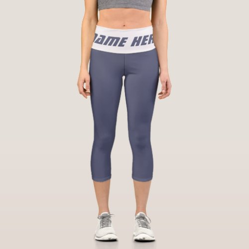 Solid Independence Blue with custom monogram name Capri Leggings