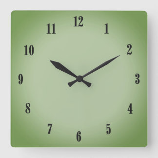 Solid Jade Green Celadon Black Numbers Square Wall Clock