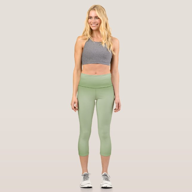 Solid Jade Green Celadon  Capri Leggings (Front)