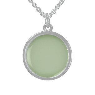 Solid Jade Green Celadon  Sterling Silver Necklace