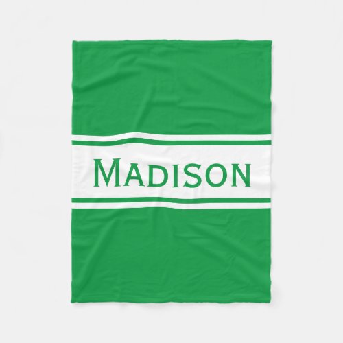 Solid Kelly Green White Stripes Modern Name Fleece Blanket