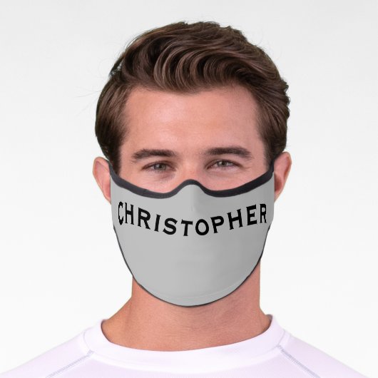 Solid Light Gray with Name Minimalist Premium Face Mask (Worn)