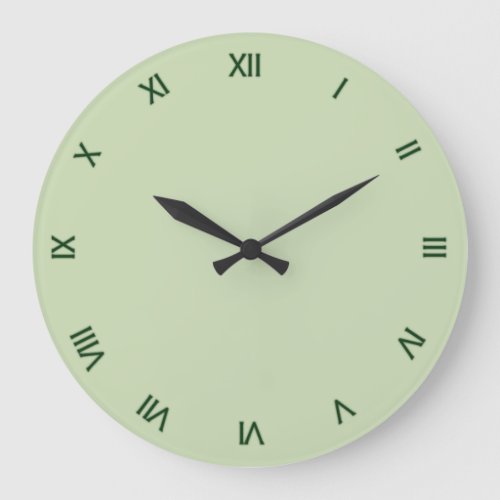 Solid Light Green Roman Numerals Large Clock