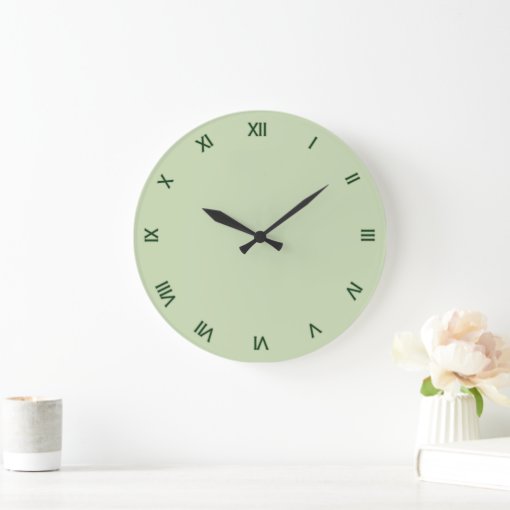 Solid Light Green Roman Numerals Large Clock | Zazzle