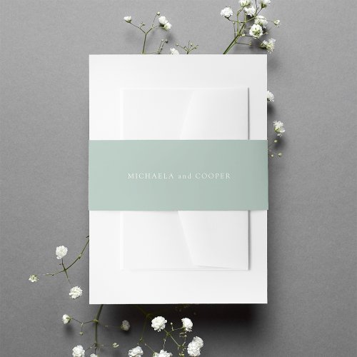 Solid Light Sage Green Personalized Wedding Invitation Belly Band
