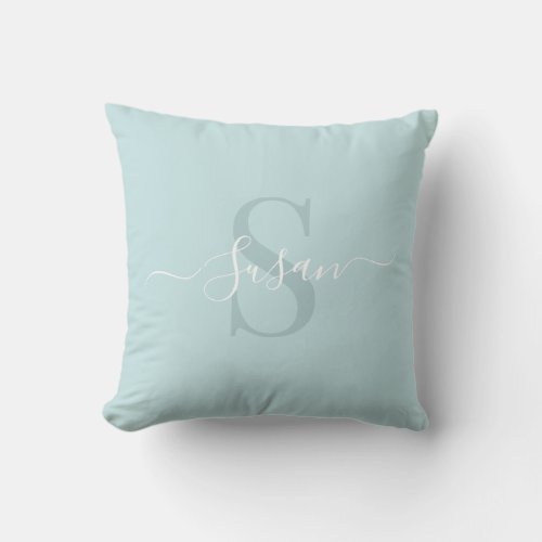 Solid Light Sky Blue Custom Monogram Name Susan Throw Pillow