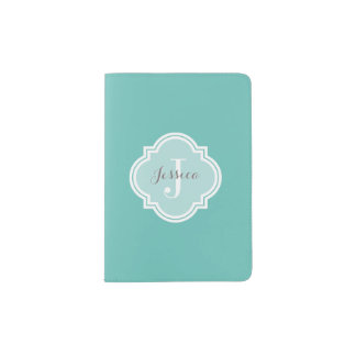 Solid Light Teal Monogram Passport Holder