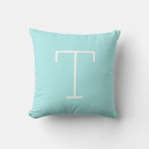 Solid Light Turqoise Blue Shades Custom Letter Throw Pillow