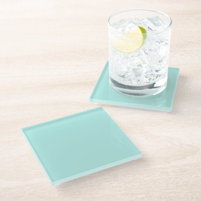 Solid light turquoise glass coaster (Angled)