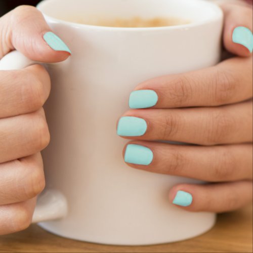Solid light turquoise minx nail art