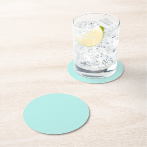 Solid light turquoise round paper coaster