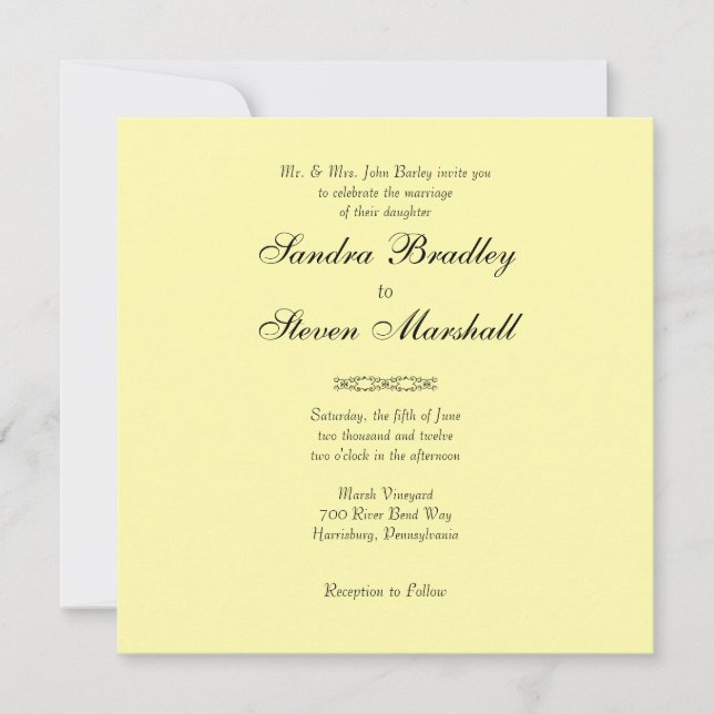 Solid Light Yellow Wedding Invitations (Front)