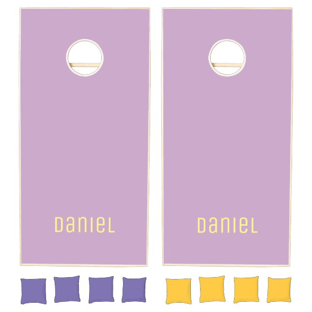 Solid lilac purple simple monogram cornhole set (Set)